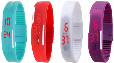 NS18 Silicone Led Magnet Band Watch Combo of 4 Sky Blue, Red, White And Purple Digital Watch  - For Couple   Watches  (NS18)