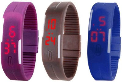 RSN Silicone Led Magnet Band Combo of 3 Purple, Brown And Blue Digital Watch  - For Men & Women   Watches  (RSN)