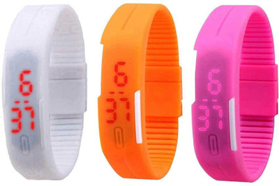 

NS18 Silicone Led Magnet Band Combo of 3 White, Orange And Pink Watch - For Boys & Girls