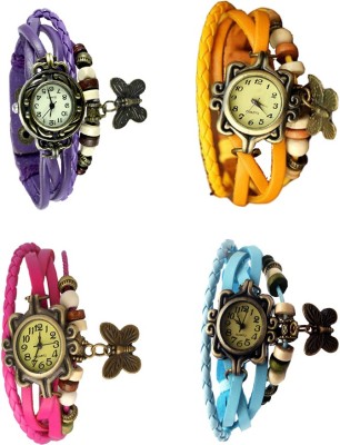 NS18 Vintage Butterfly Rakhi Combo of 4 Purple, Pink, Yellow And Sky Blue Analog Watch  - For Women   Watches  (NS18)