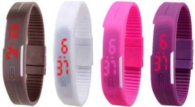 NS18 Silicone Led Magnet Band Watch Combo of 4 Brown, White, Pink And Purple Digital Watch  - For Couple   Watches  (NS18)
