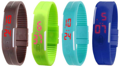 

NS18 Silicone Led Magnet Band Combo of 4 Brown, Green, Sky Blue And Blue Watch - For Boys & Girls