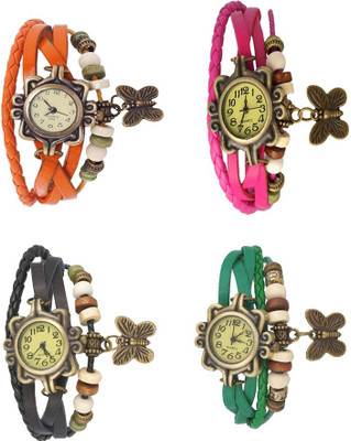 

Kissu Vintage Rakhi Combo of 4 Orange, Black, Pink And Green Watch - For Women