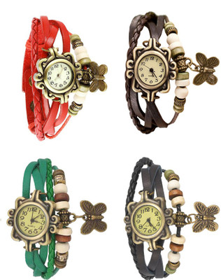 

NS18 Vintage Butterfly Rakhi Combo of 4 Red, Green, Brown And Black Watch - For Women
