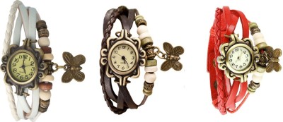 NS18 Vintage Butterfly Rakhi Watch Combo of 3 White, Brown And Red Analog Watch  - For Women   Watches  (NS18)