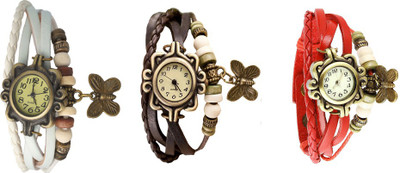 

Kissu Vintage Rakhi Watch Combo of 3 White, Brown And Red Watch - For Women