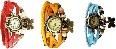 NS18 Vintage Butterfly Rakhi Watch Combo of 3 Red, Yellow And Sky Blue Analog Watch  - For Women   Watches  (NS18)
