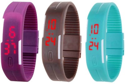 

Kissu Led Band Watch Combo of 3 Purple, Brown And Sky Blue Watch - For Couple