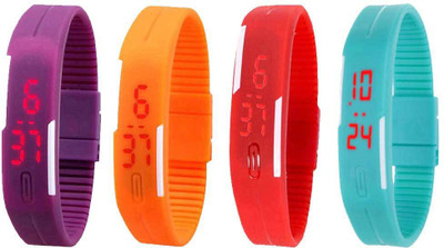 Kissu Led Magnet Band Combo of 4 Purple, Orange, Red And Sky Blue Watch - For Men & Women