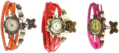 NS18 Vintage Butterfly Rakhi Watch Combo of 3 Orange, Red And Pink Analog Watch  - For Women   Watches  (NS18)