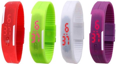 NS18 Silicone Led Magnet Band Watch Combo of 4 Red, Green, White And Purple Digital Watch  - For Couple   Watches  (NS18)