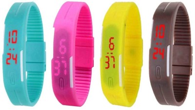 NS18 Silicone Led Magnet Band Combo of 4 Sky Blue, Pink, Yellow And Brown Digital Watch  - For Boys & Girls   Watches  (NS18)