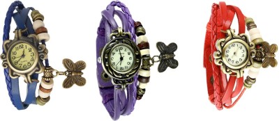 NS18 Vintage Butterfly Rakhi Watch Combo of 3 Blue, Purple And Red Analog Watch  - For Women   Watches  (NS18)
