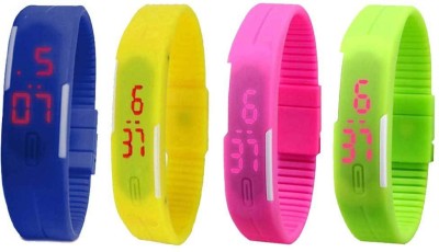 NS18 Silicone Led Magnet Band Combo of 4 Blue, Yellow, Pink And Green Digital Watch  - For Boys & Girls   Watches  (NS18)