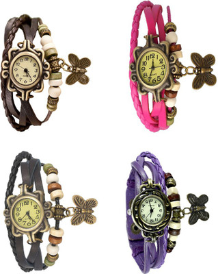 

NS18 Vintage Butterfly Rakhi Combo of 4 Brown, Black, Pink And Purple Watch - For Women