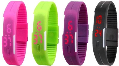 NS18 Silicone Led Magnet Band Combo of 4 Pink, Green, Purple And Black Digital Watch  - For Boys & Girls   Watches  (NS18)