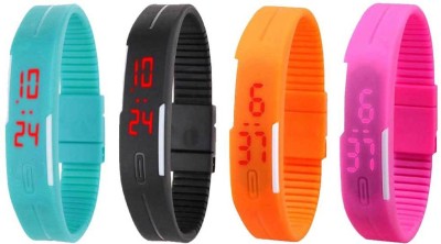 NS18 Silicone Led Magnet Band Combo of 4 Sky Blue, Black, Orange And Pink Digital Watch  - For Boys & Girls   Watches  (NS18)