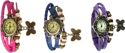 NS18 Vintage Butterfly Rakhi Watch Combo of 3 Pink, Blue And Purple Analog Watch  - For Women   Watches  (NS18)