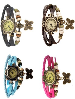 NS18 Vintage Butterfly Rakhi Combo of 4 Black, Sky Blue, Brown And Pink Analog Watch  - For Women   Watches  (NS18)