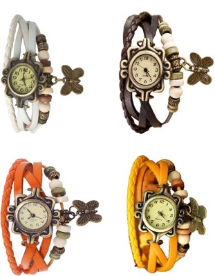 NS18 Vintage Butterfly Rakhi Combo of 4 White, Orange, Brown And Yellow Analog Watch  - For Women   Watches  (NS18)