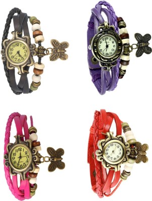 NS18 Vintage Butterfly Rakhi Combo of 4 Black, Pink, Purple And Red Analog Watch  - For Women   Watches  (NS18)