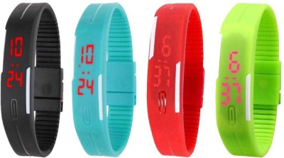 NS18 Silicone Led Magnet Band Combo of 4 Black, Sky Blue, Red And Green Digital Watch  - For Boys & Girls   Watches  (NS18)
