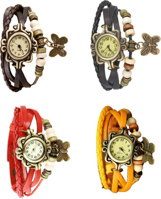 

NS18 Vintage Butterfly Rakhi Combo of 4 Brown, Red, Black And Yellow Watch - For Women