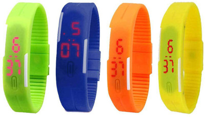 Kissu Led Magnet Band Combo of 4 Green, Blue, Orange And Yellow Watch - For Men & Women