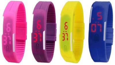 NS18 Silicone Led Magnet Band Combo of 4 Pink, Purple, Yellow And Blue Watch  - For Boys & Girls   Watches  (NS18)