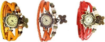 NS18 Vintage Butterfly Rakhi Watch Combo of 3 Yellow, Orange And Red Analog Watch  - For Women   Watches  (NS18)
