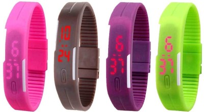 NS18 Silicone Led Magnet Band Combo of 4 Pink, Brown, Purple And Green Digital Watch  - For Boys & Girls   Watches  (NS18)