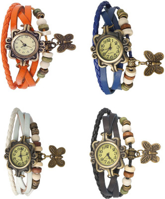 

NS18 Vintage Butterfly Rakhi Combo of 4 Orange, White, Blue And Black Watch - For Women
