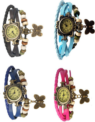 

Kissu Vintage Rakhi Combo of 4 Black, Blue, Sky Blue And Pink Watch - For Women
