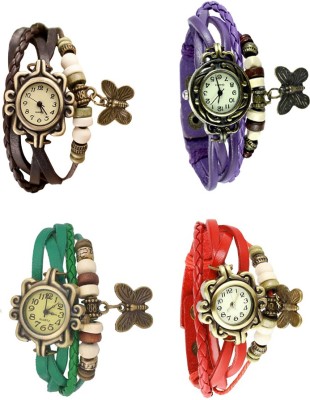 NS18 Vintage Butterfly Rakhi Combo of 4 Brown, Green, Purple And Red Analog Watch  - For Women   Watches  (NS18)