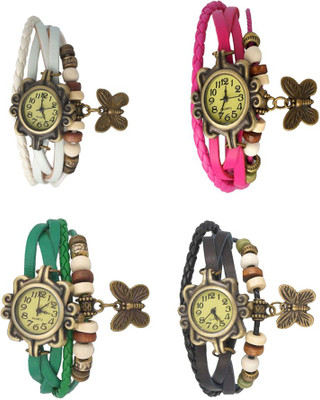 

NS18 Vintage Butterfly Rakhi Combo of 4 White, Green, Pink And Black Watch - For Women