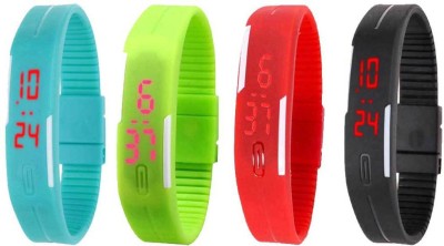 NS18 Silicone Led Magnet Band Combo of 4 Sky Blue, Green, Red And Black Digital Watch  - For Boys & Girls   Watches  (NS18)