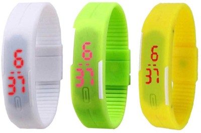 NS18 Silicone Led Magnet Band Combo of 3 White, Green And Yellow Digital Watch  - For Boys & Girls   Watches  (NS18)
