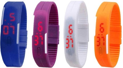 NS18 Silicone Led Magnet Band Combo of 4 Blue, Purple, White And Orange Digital Watch  - For Boys & Girls   Watches  (NS18)