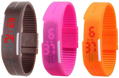 

Kissu Led Band Watch Combo of 3 Brown, Pink And Orange Watch - For Couple