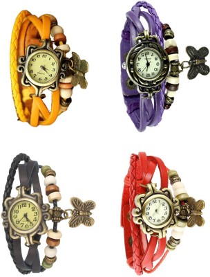 NS18 Vintage Butterfly Rakhi Combo of 4 Yellow, Black, Purple And Red Analog Watch  - For Women   Watches  (NS18)