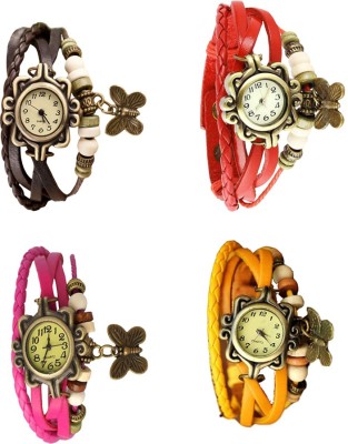 NS18 Vintage Butterfly Rakhi Combo of 4 Brown, Pink, Red And Yellow Analog Watch  - For Women   Watches  (NS18)