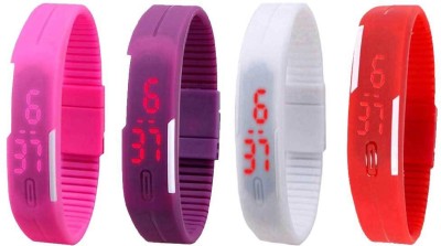 NS18 Silicone Led Magnet Band Watch Combo of 4 Pink, Purple, White And Red Digital Watch  - For Couple   Watches  (NS18)