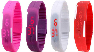 

NS18 Silicone Led Magnet Band Watch Combo of 4 Pink, Purple, White And Red Watch - For Couple