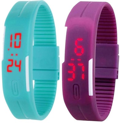 NS18 Silicone Led Magnet Band Set of 2 Sky Blue And Purple Digital Watch  - For Boys & Girls   Watches  (NS18)
