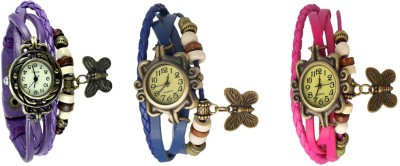 NS18 Vintage Butterfly Rakhi Watch Combo of 3 Purple, Blue And Pink Analog Watch  - For Women   Watches  (NS18)