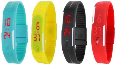 NS18 Silicone Led Magnet Band Watch Combo of 4 Sky Blue, Yellow, Black And Red Digital Watch  - For Couple   Watches  (NS18)