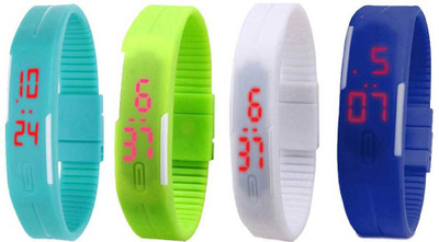 

NS18 Silicone Led Magnet Band Combo of 4 Sky Blue, Green, White And Blue Watch - For Boys & Girls