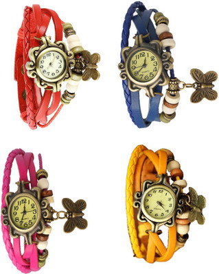 

Kissu Vintage Rakhi Combo of 4 Red, Pink, Blue And Yellow Watch - For Women