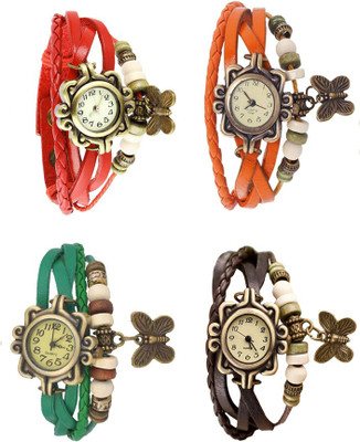 

Kissu Vintage Rakhi Combo of 4 Red, Green, Orange And Brown Watch - For Women