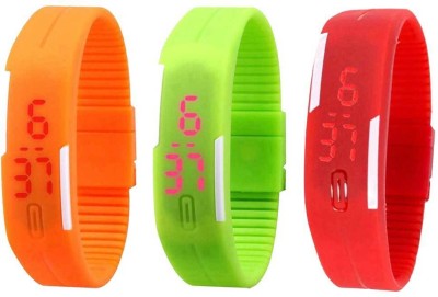 NS18 Silicone Led Magnet Band Combo of 3 Orange, Green And Red Digital Watch  - For Boys & Girls   Watches  (NS18)